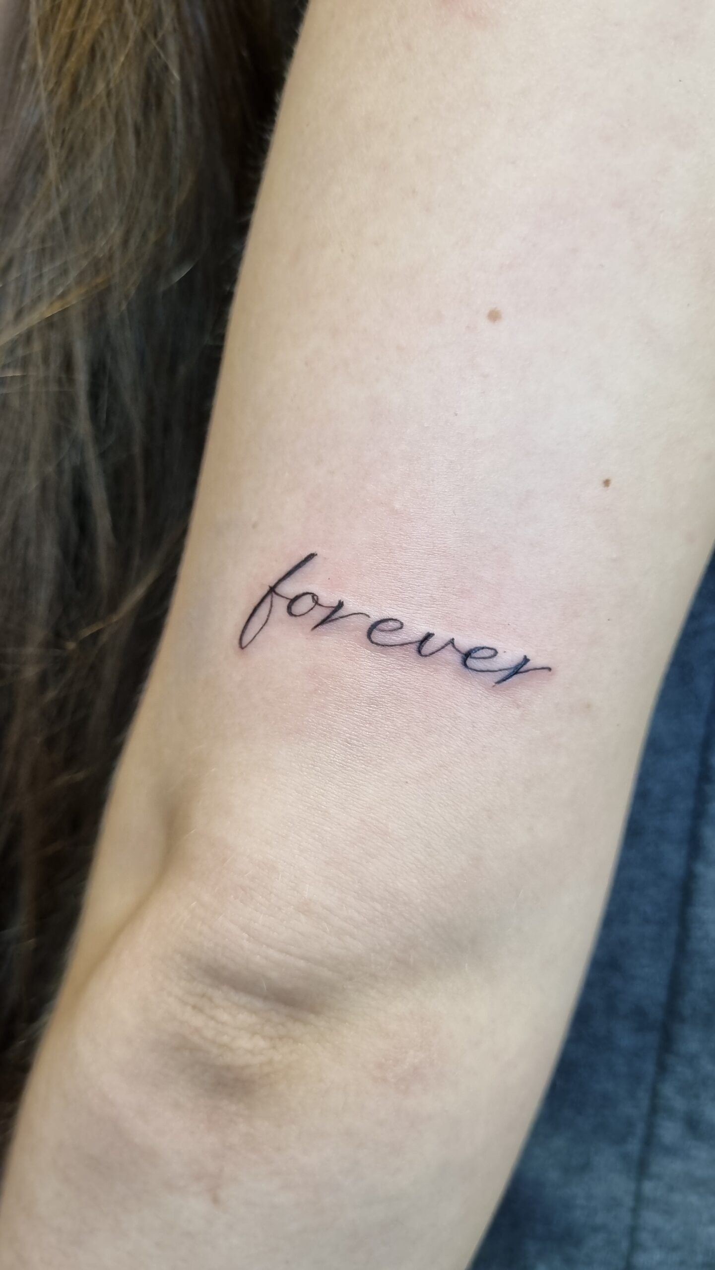 fine line script writing tattoo on arm by nat what i tat at 7th house tattoo fredericton new brunswick canada