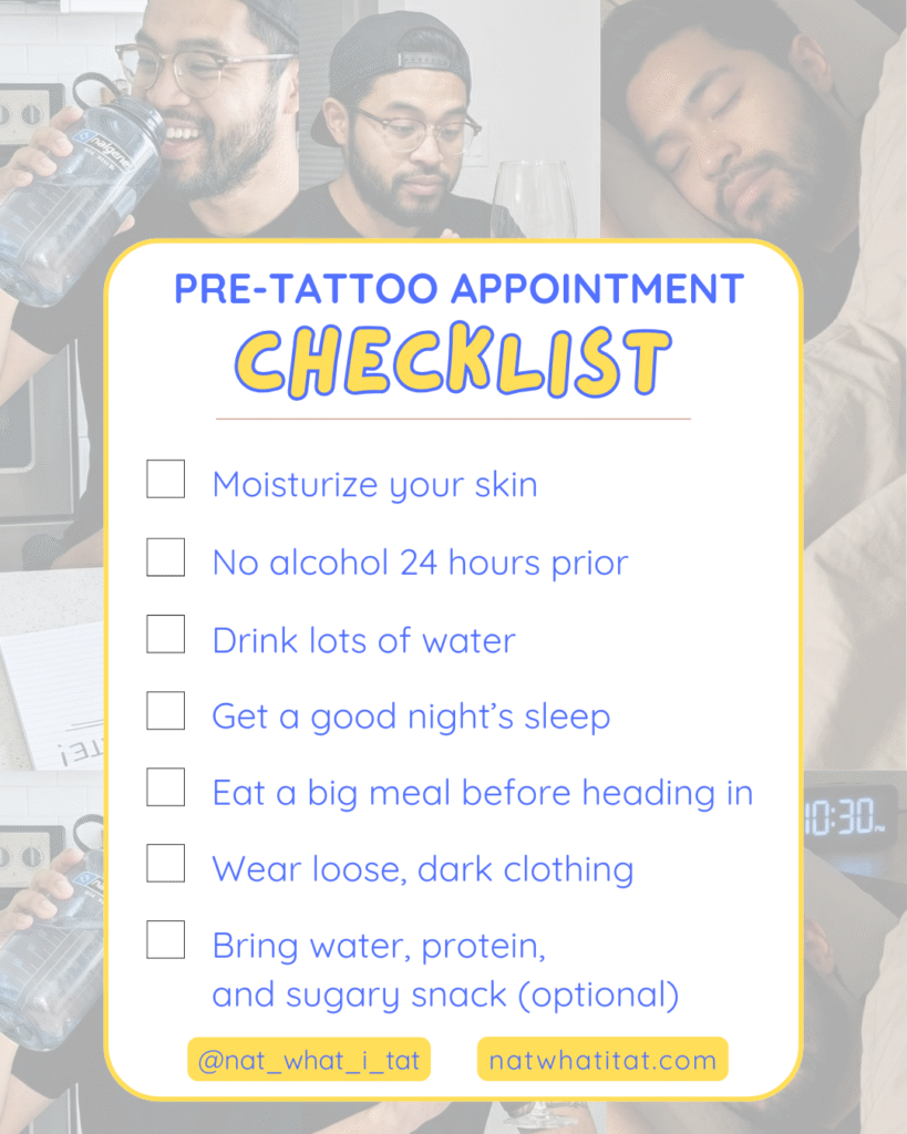 pre tattoo appointment checklist