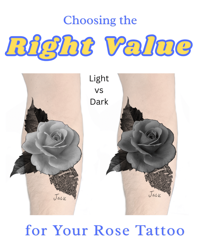 light vs. dark choosing the right value for your rose tattoo (1)