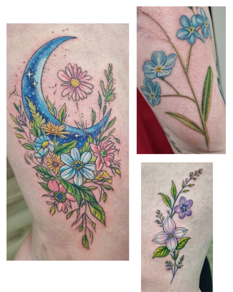 15 Vivid color botanical collection featuring blue forget-me-nots and a floral crescent moon.