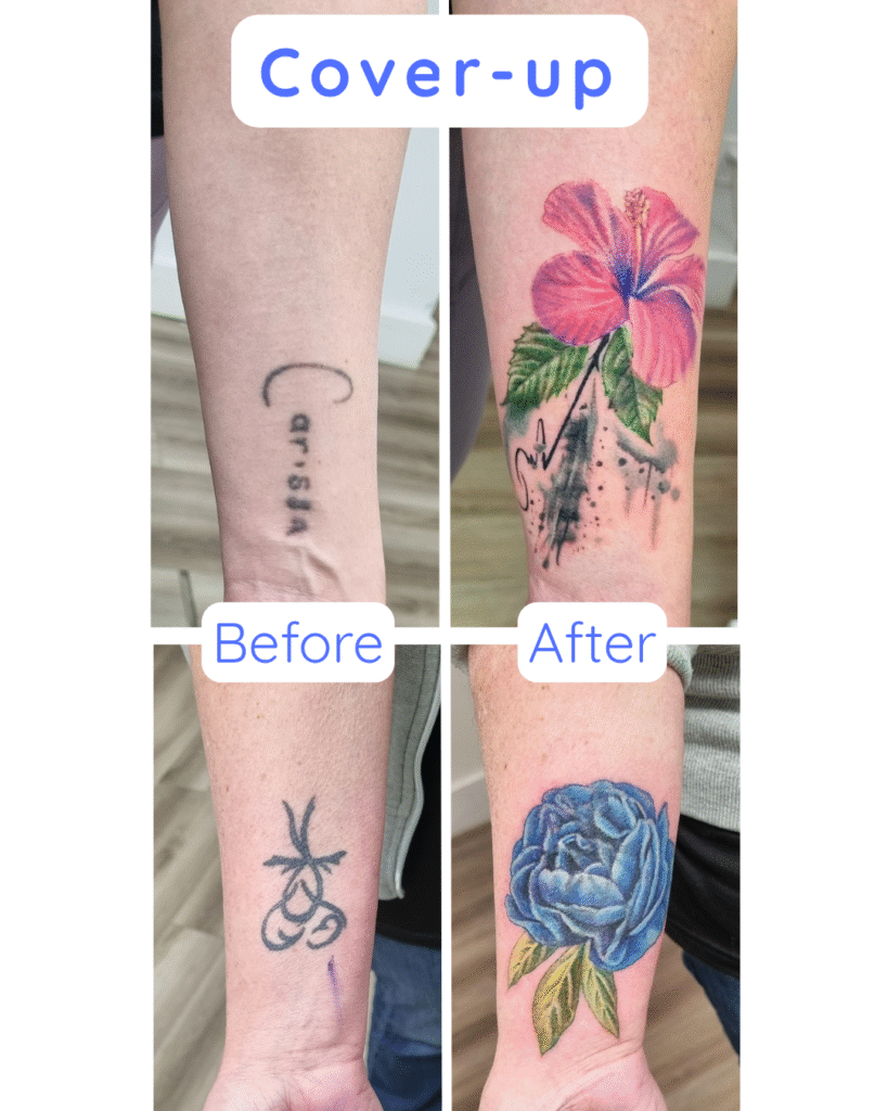16 Before-and-after side-by-side shots of custom color floral cover-ups.